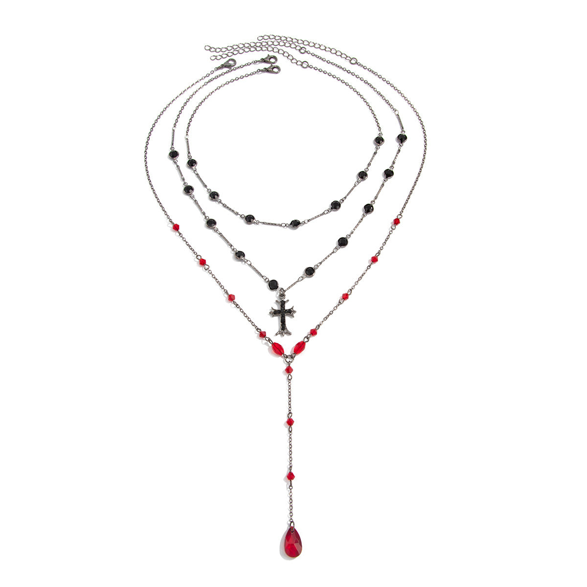 Wholesale Dark Gothic  Stacked Bloody Cross Pendant Necklace